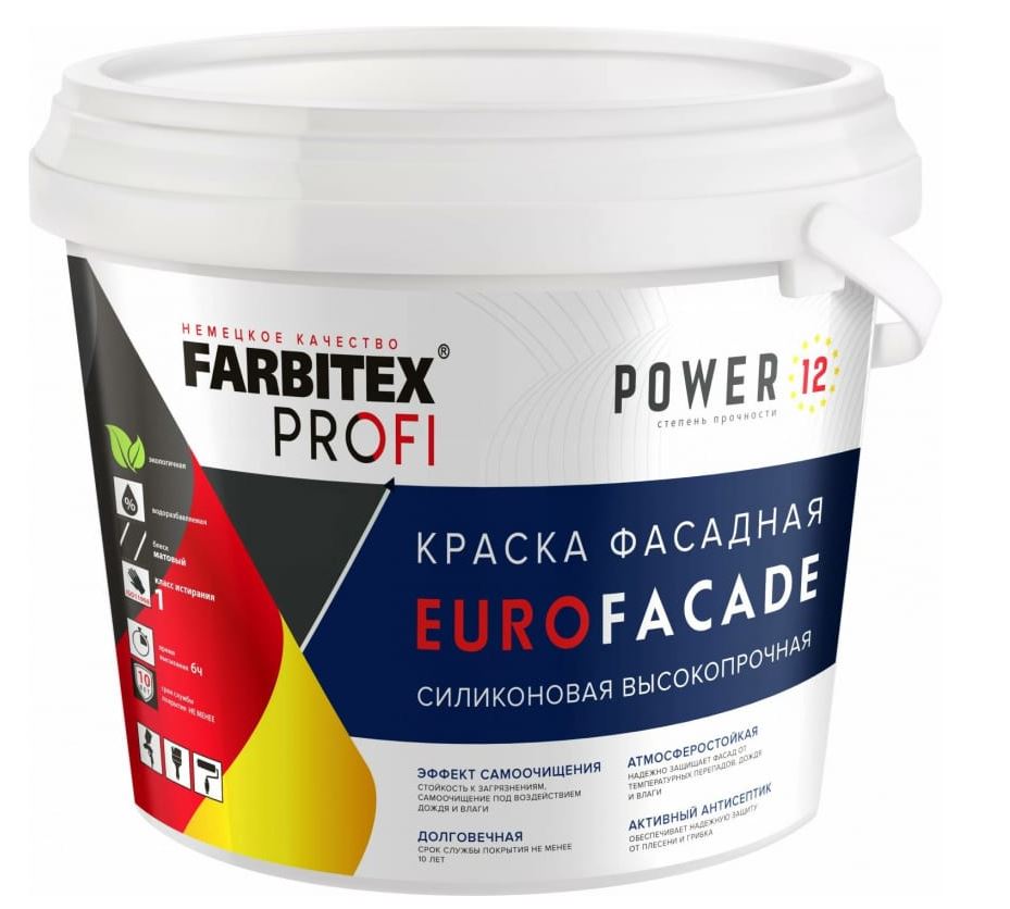 Краска Farbitex Profi фасадная 12 кг EuroFasade база А силикон *